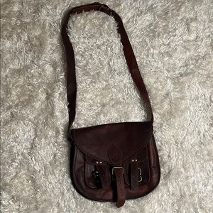 Vintage-Style Brown Leather Crossbody Saddle Bag